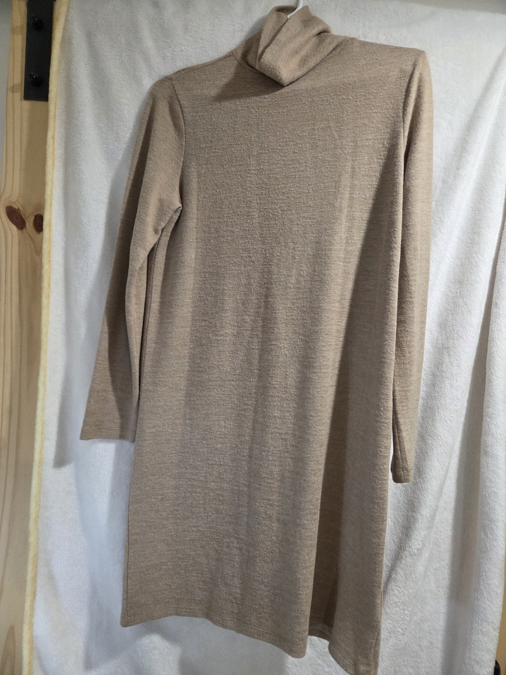 Suzy Shier Beige Turtleneck Long Sleeve Sweater Dress